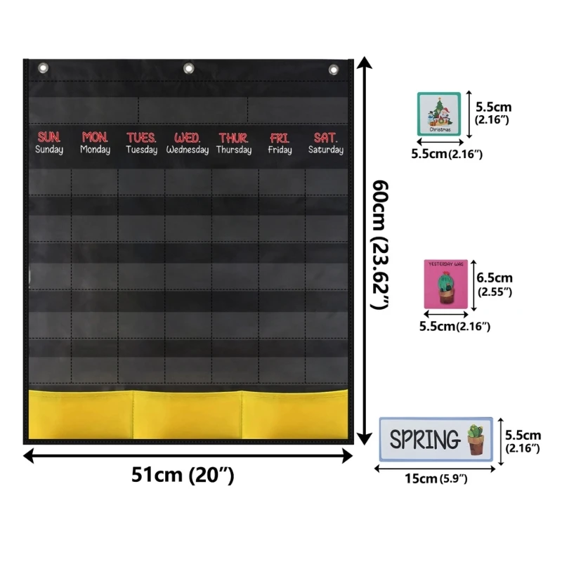 แผนภูมิกระเป๋าปฏิทินพร้อมการ์ด 89 ใบ 20.07x23.62 นิ้วสำหรับการเรียนรู้ปฏิทินเด็ก