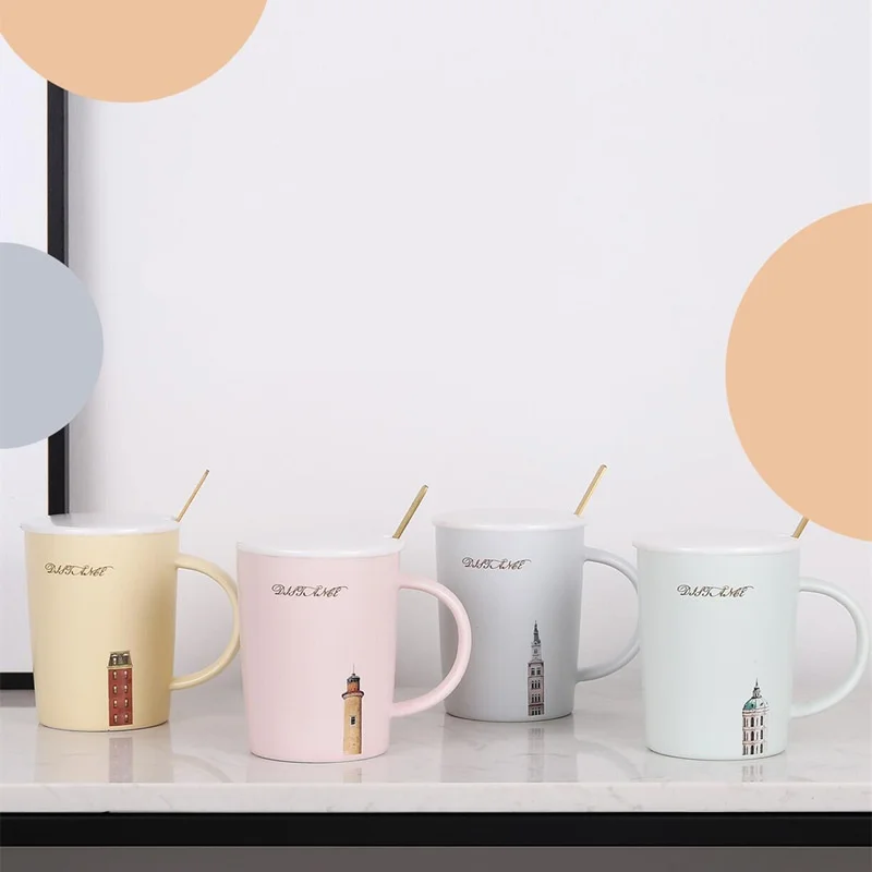 Light color ceramic cup European architectural design mug student gift cup office and household water cup can