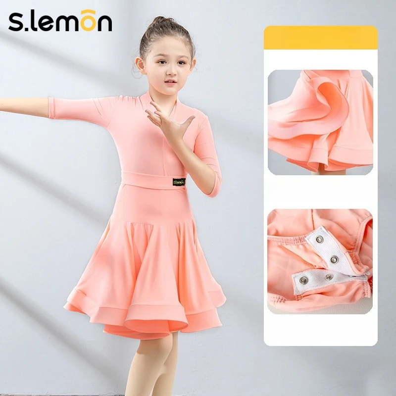 Set da due pezzi per ballo latino per bambini S.lemon - Abbigliamento da competizione professionale estivo con scollo a V e maniche a 3/4