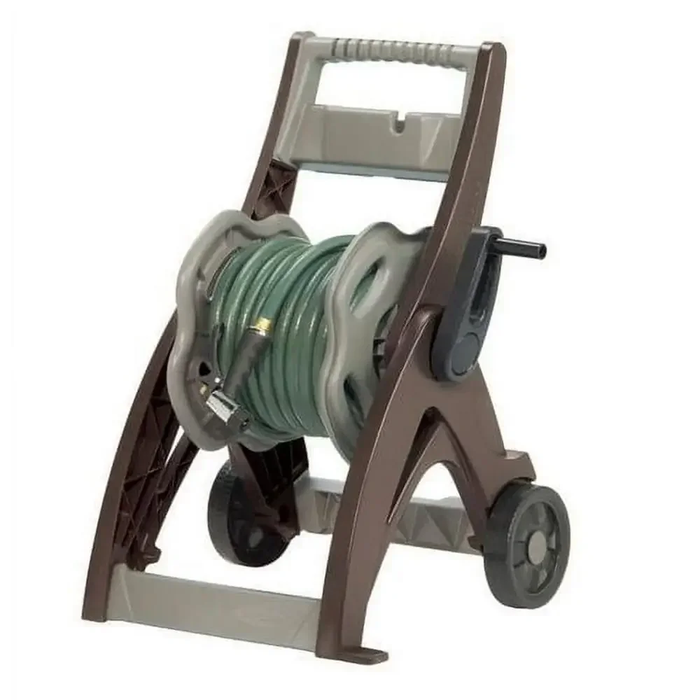 175' Hose Reel Cart Garden Transport Wheels Leader Hose Storage Compartment UV Resistant Non Assembly Mocha Taupe Suncast