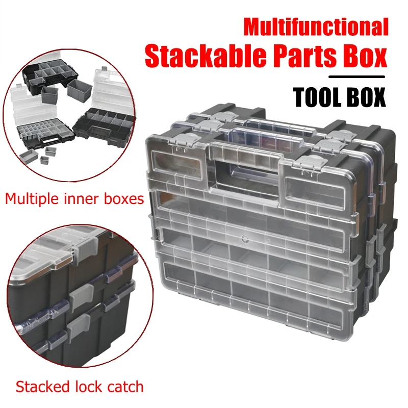 Imagem -02 - Multi-grid Stackable Toolbox Caixa de Armazenamento de Peças Caixa de Ferramentas de Plástico Acessório para Hardware Parafusos Organizer