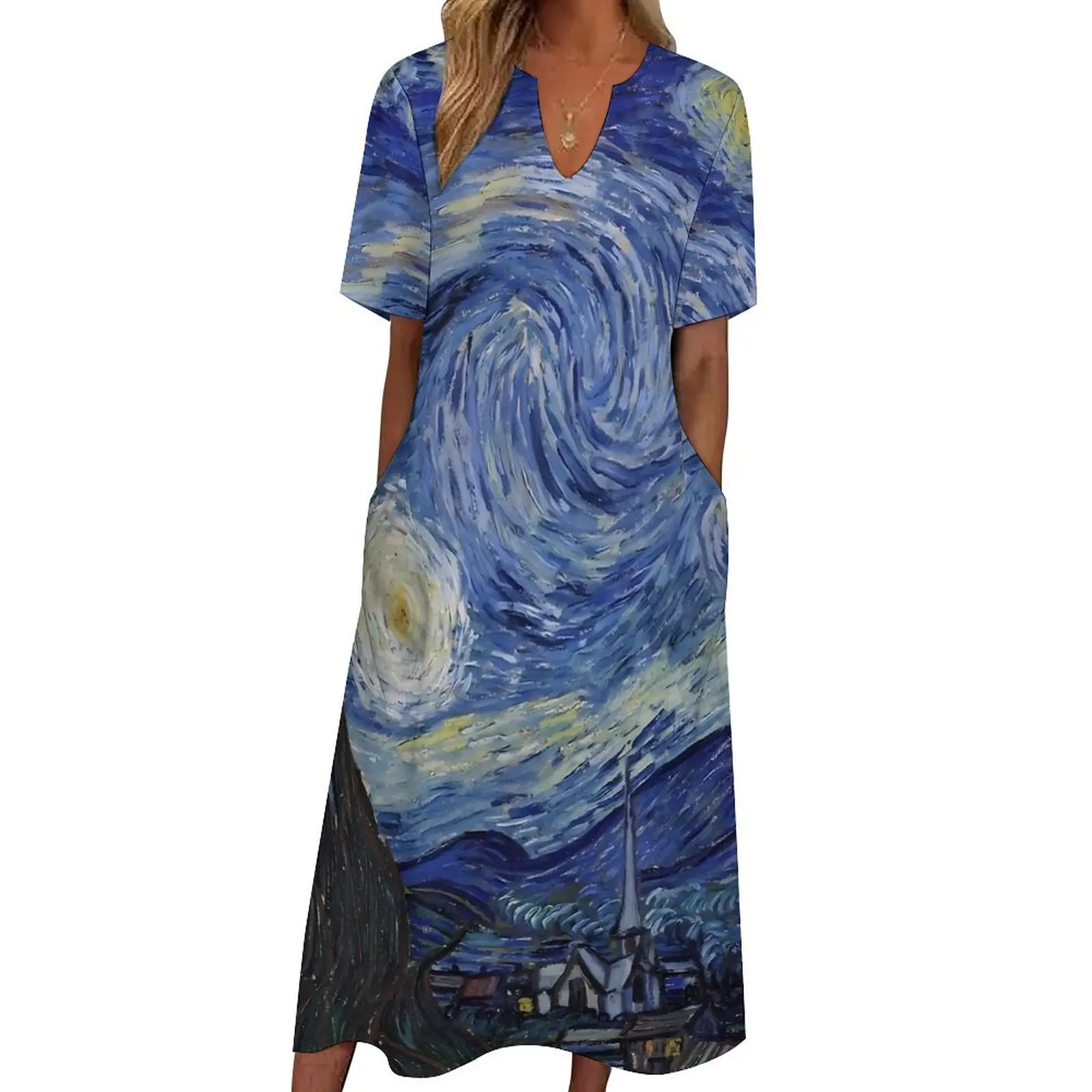 The Starry Night by Vincent Van Gogh Dress Summer  Street Wear Casual Long Dresses Woman Kawaii Maxi Dress Gift Idea