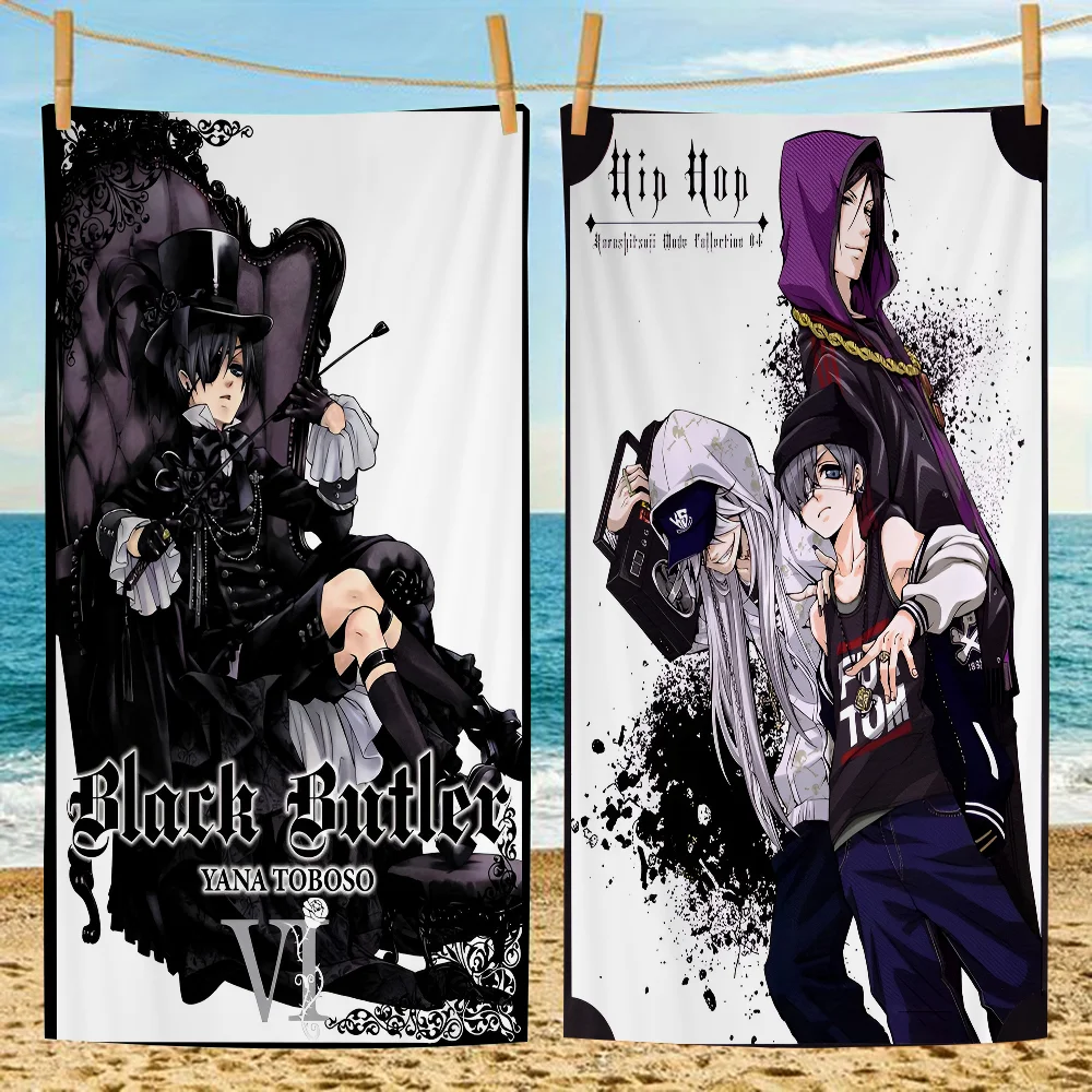 

Black Butler Microfiber Blanket Quick Drying Beach Towels Oversized Printing Super Absorbent Pool Towel Blanket