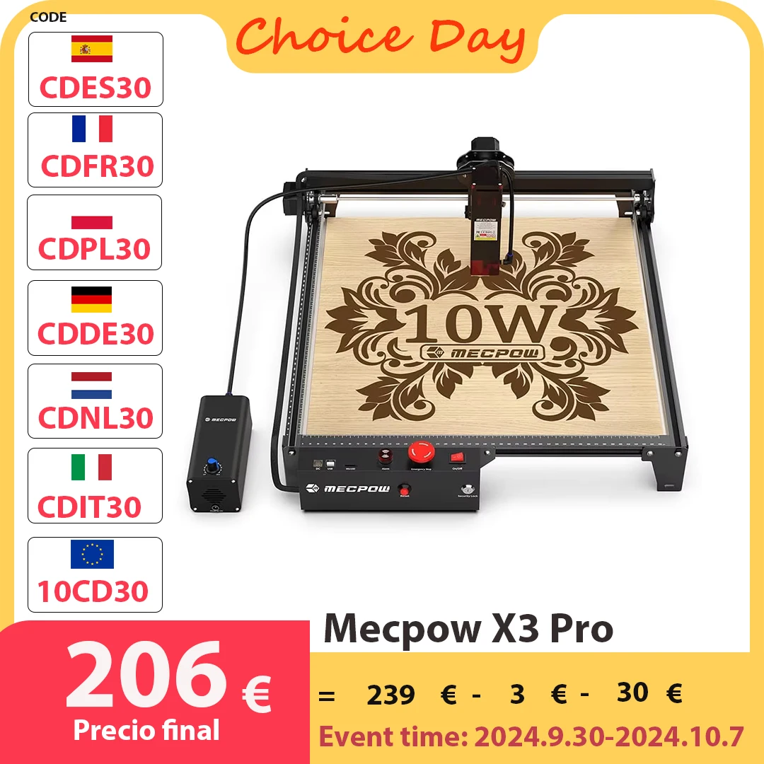 Mecpow X3 Pro 10W Lasergraveermachine Met Luchtpompset, Veiligheidsslot, Noodstop, Vlamdetectie, 410X400 Mm