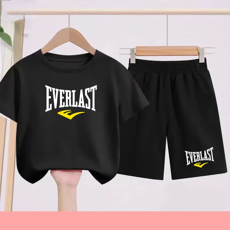 

Boy Girl Summer 2 Piece Children T-Shirt Casual 3-12 Age Letters Printed Short Sleeve+Shorts Comfortable Breathable Sportswear