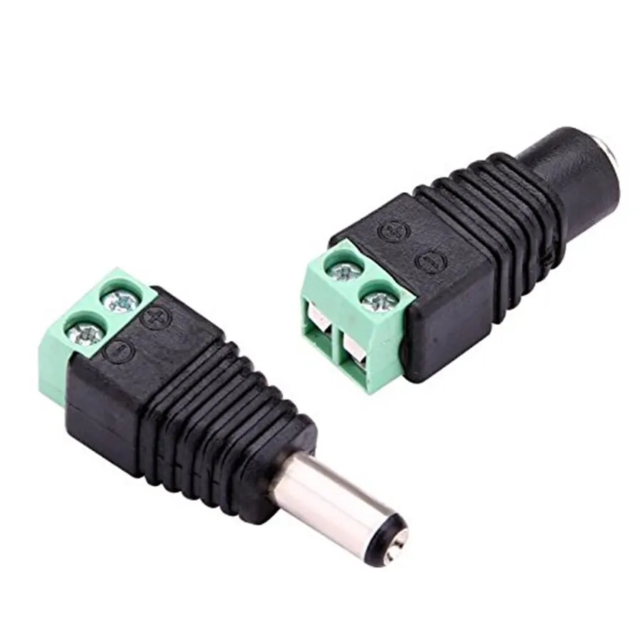 DC Masculino e Feminino Terminais Conector de Alimentação, Plug Adapter para Câmeras CCTV, Single Color LED Strip, 12V, 2,1 milímetros x 5,5 milímetros, 5050, 3528, 5Pcs