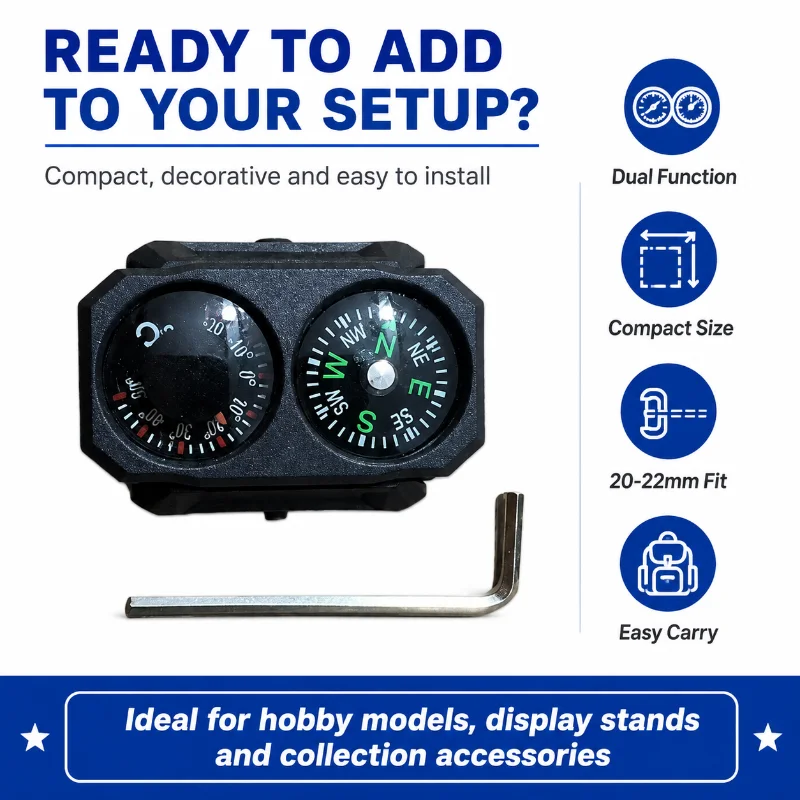 Hobby Model Accessory Nylon Dual‑Dial Compass Thermometer Universal 20‑22MM Rail Mount with Hex Key