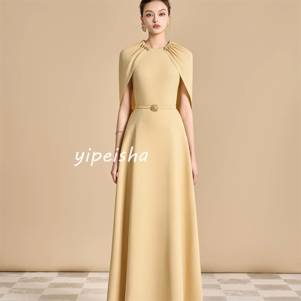 Customized Simple Sizes Available Jersey Sash Rhinestone Pleat A-line Scoop Neck Long Dresses Prom Dresses Matching Fashion Past