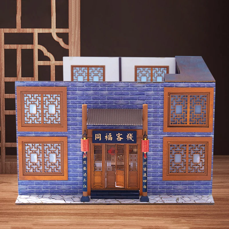 New Wooden Doll House Miniature With Furniture Kit Tong fu Inn Model Dollhouses DIY Assembly Toys Children Christmas Gift Casa