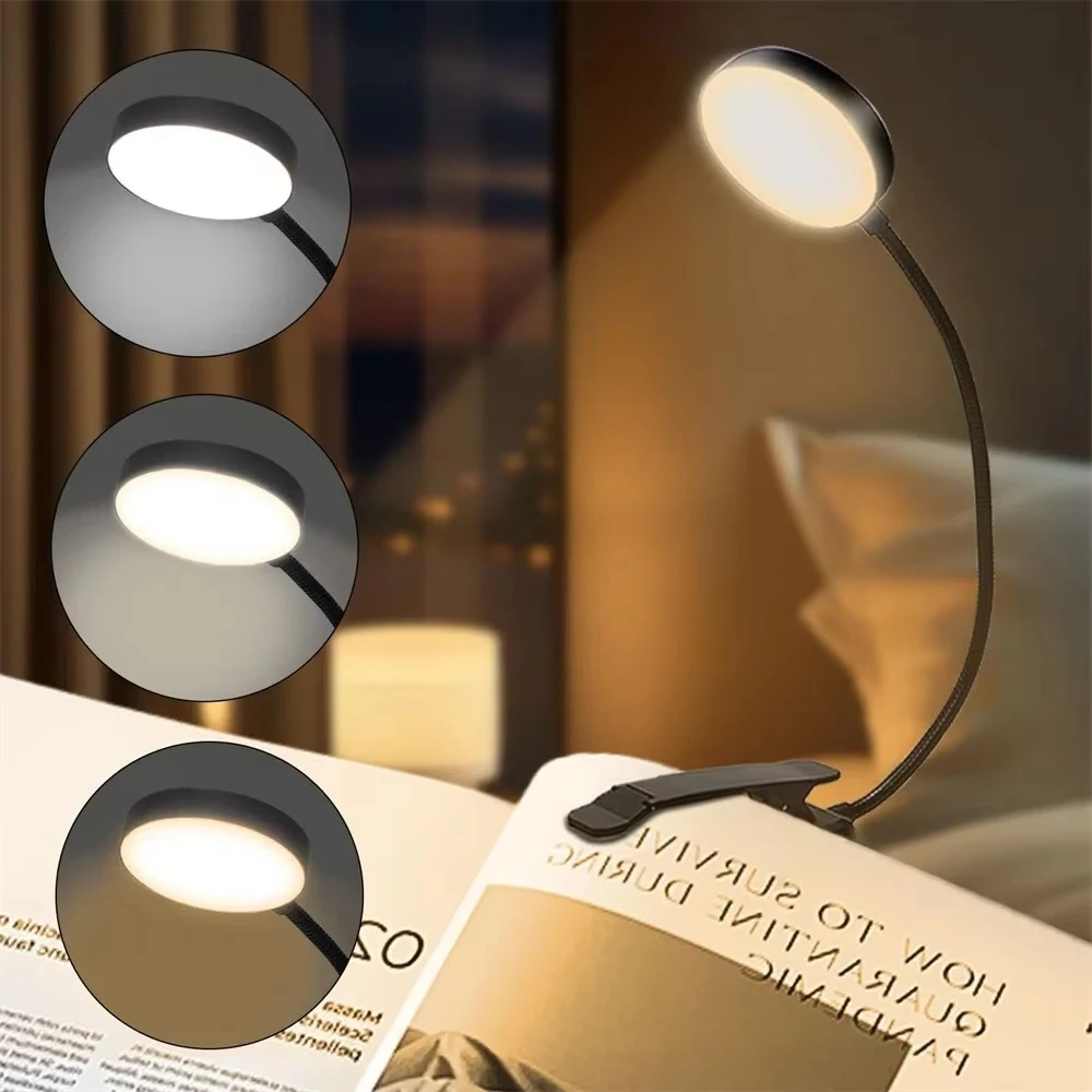 Mini LED Book Clip Light With Flexible Neck Eye Protection Reading Lamp USB Rechargeable Portable For Study Work Read Lighting