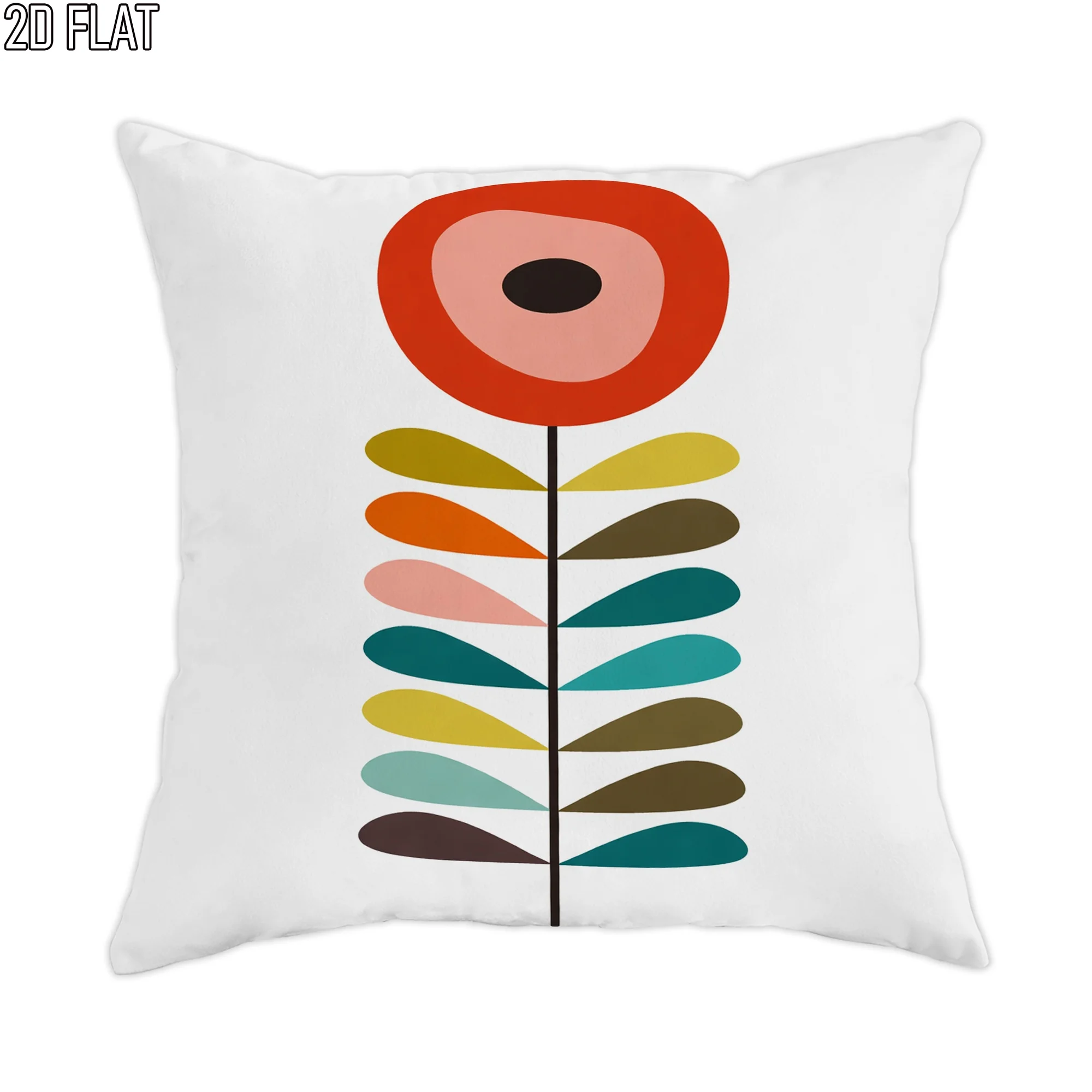 Mid-Century Modern Flower Pillow Cover Retro Abstract Design White Background 16x16 Inch Square Decor