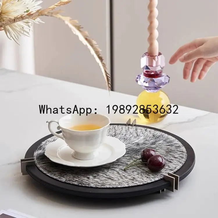 

PYJ modern simple walnut leather horsehair round tray storage creative ornament