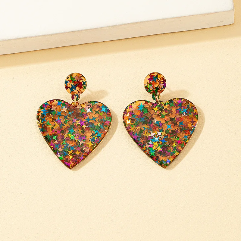 

Cute Big Acrylic Heart Drop Earrings for Women Girl Multicolors Star Sequins Statement Earrings Valentine's Day Jewelry Gift