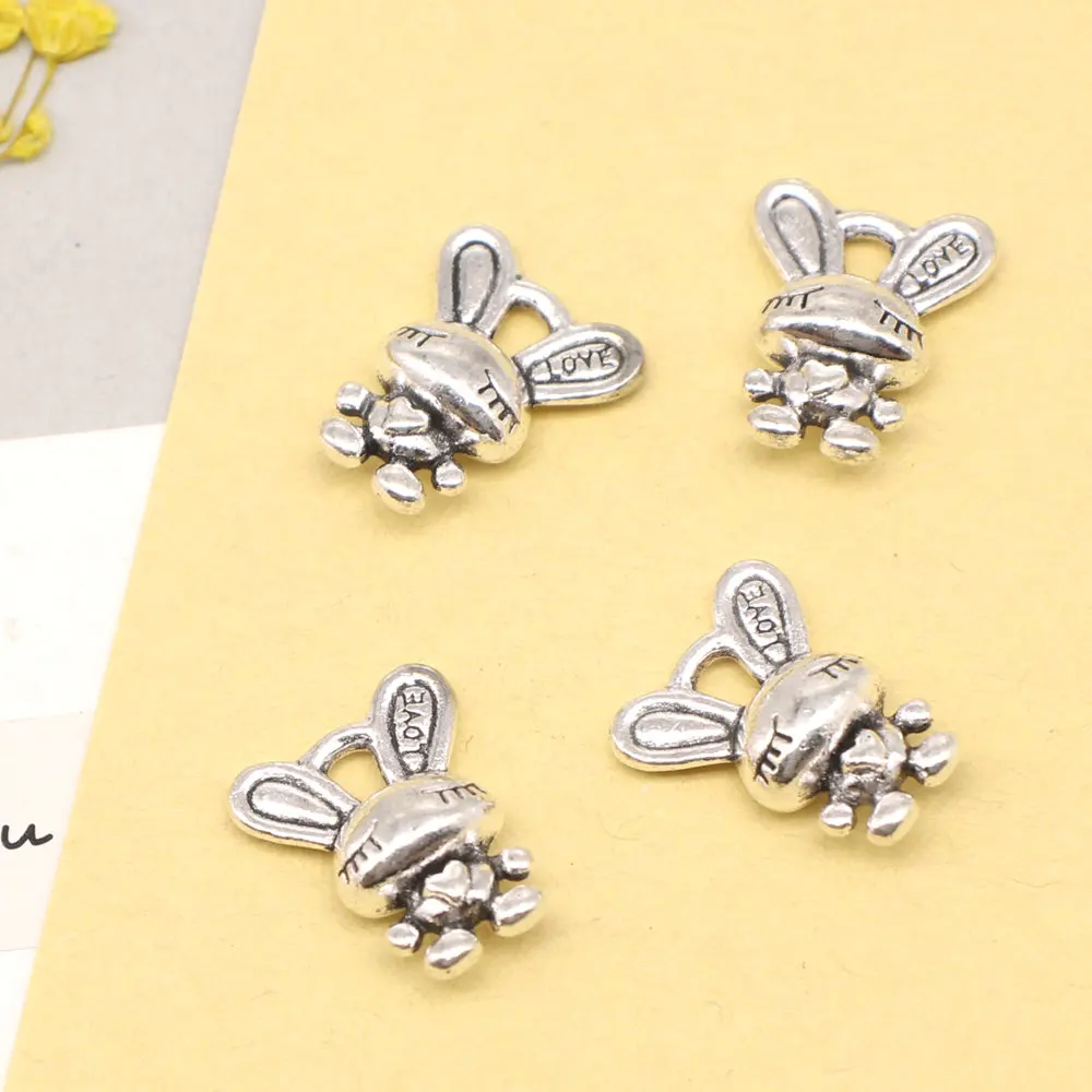 Best Friends Jewelry Children Craft Charms Rabbit Antique Silver Color Man Pendant 13x17mm 5pcs