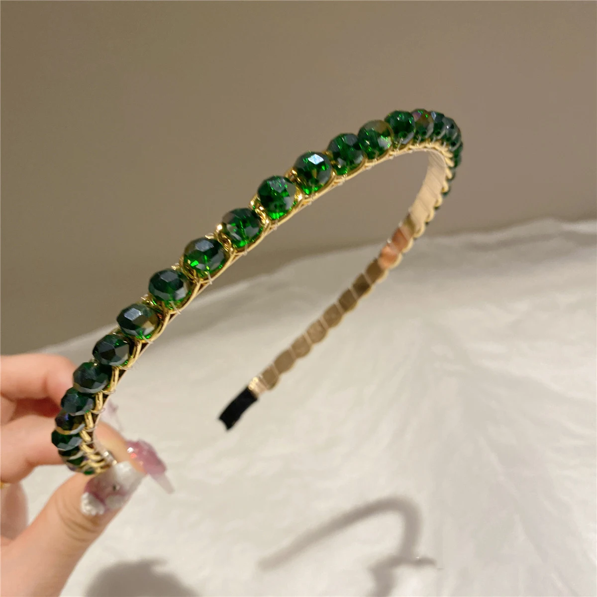 Elegant Green Crystal for Headwear Women Headband Girls Vintage Hair Bands Wide Hairband Hoop for Wedding Party Headwear