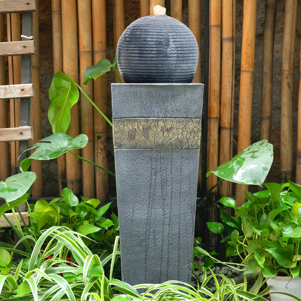 【Breeins】Outdoor Freestanding Fountains Waterfall Floor Standing Water Fountains for Garden, with LED Lights,Pump