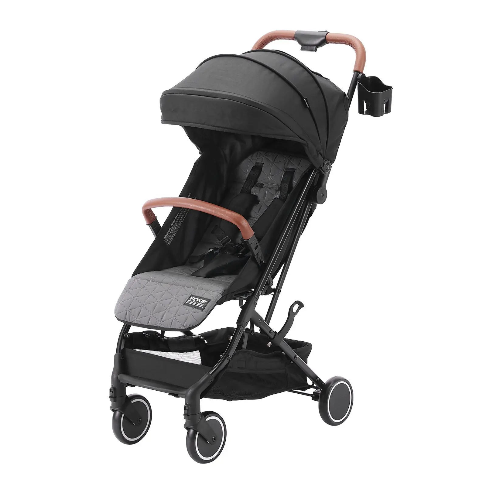 0/90 ° Verstelbare voetsteun met bekerhouder Kinderwagen Standaard baby-babywagen Zwart met 95 ° -150 °   Verstelbare rugleuning