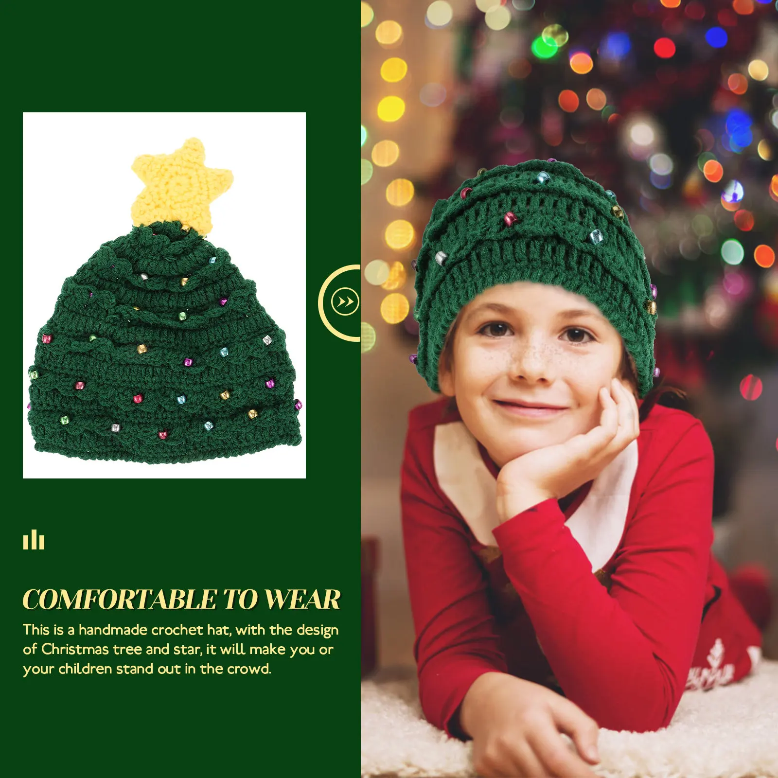 Festive Christmas Tree and Star Crochet Hat for Little Boys Girls Warm Comfortable Winter Knitted Hat Holiday Party Essential