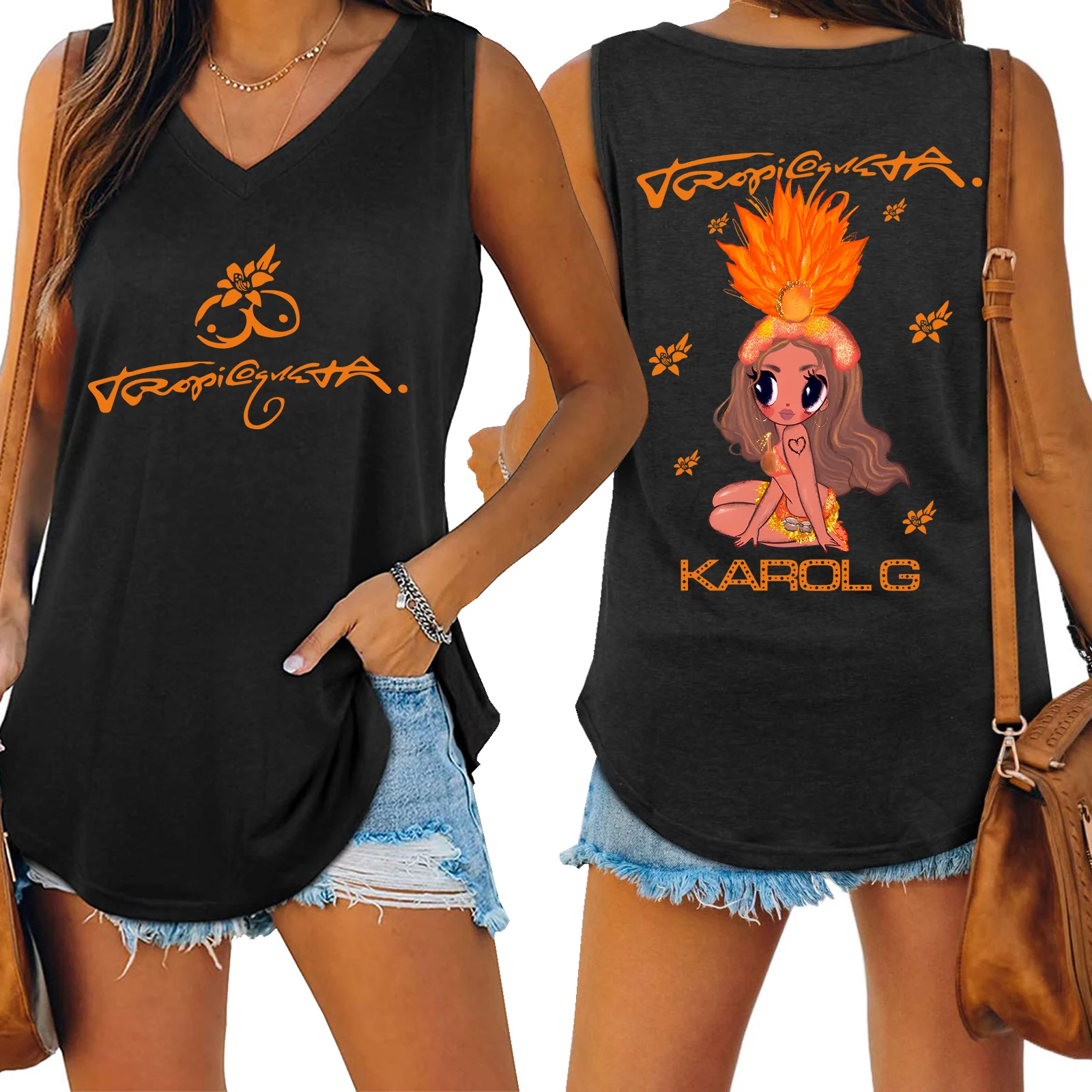 

Karol G Tropicoqueta 2025 Album Tank Top Women V-neck Loose Y2k Sleeveless Vest Top