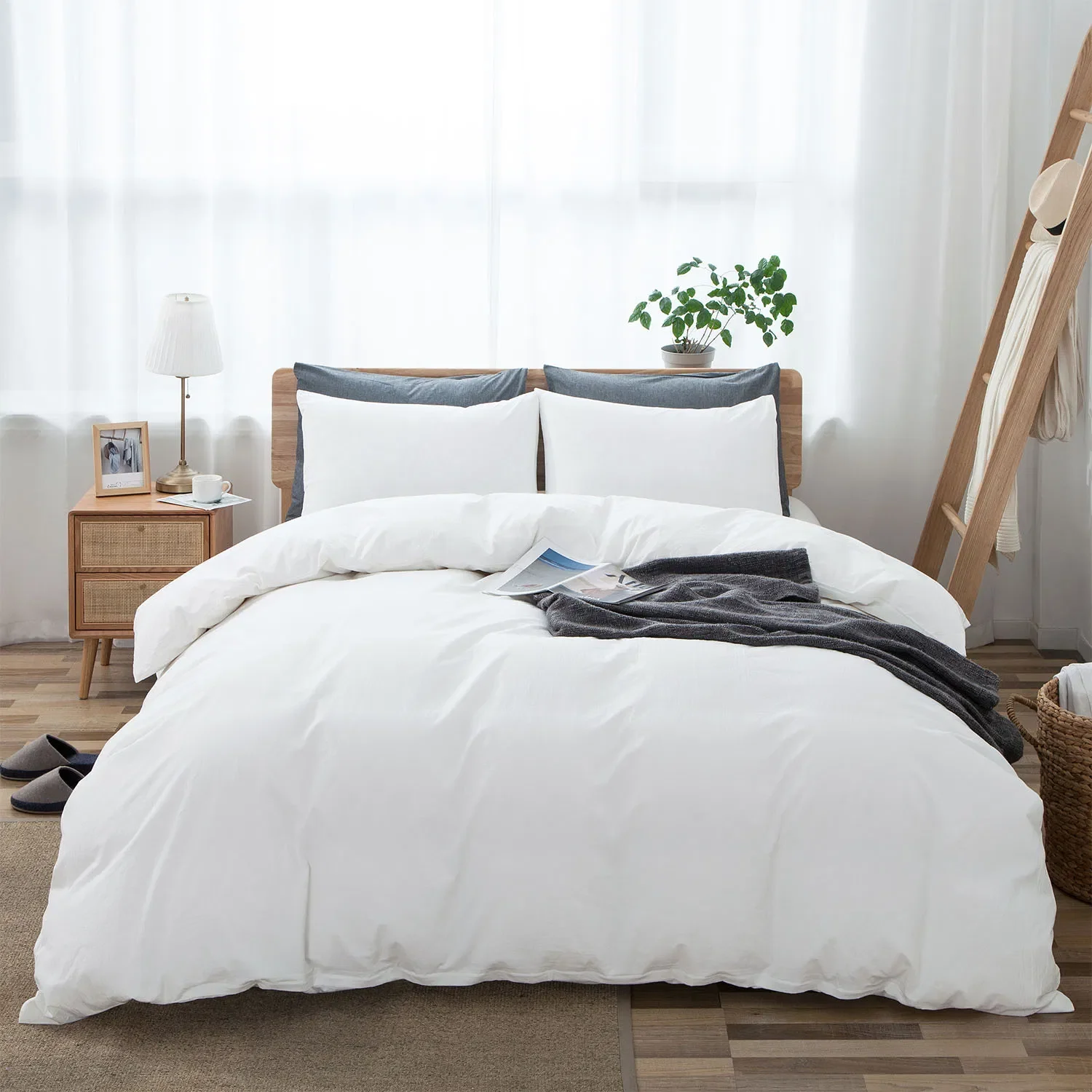 

100% Washed Cotton Duvet Cover Set, Durable Fade-Resistant Natural Bedding Set (No Comforter)