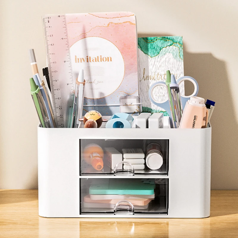 Minimalist Desk Drawer Pen Holder Organizer Plastic Stationery Storage Office Desk Shelf Organizer Modern Desk Storage Unit