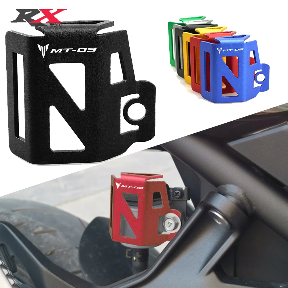 

With logo MT03 For Yamaha MT03 MT 03 MT-03 2015-2021 Motorcycle Rear Brake Fluid Reservoir Guard Cover Cap Protector Accessories