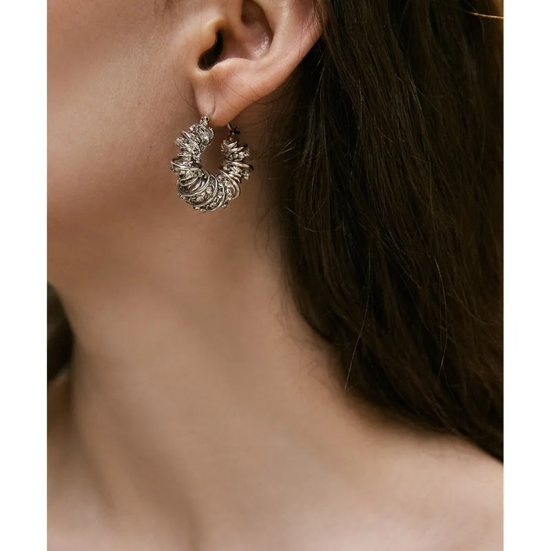 

Spiral Spring Line Hoop Earrings - Wrapped with Colored Cubic Zircon Accents & Ear Jewelry For Women M380