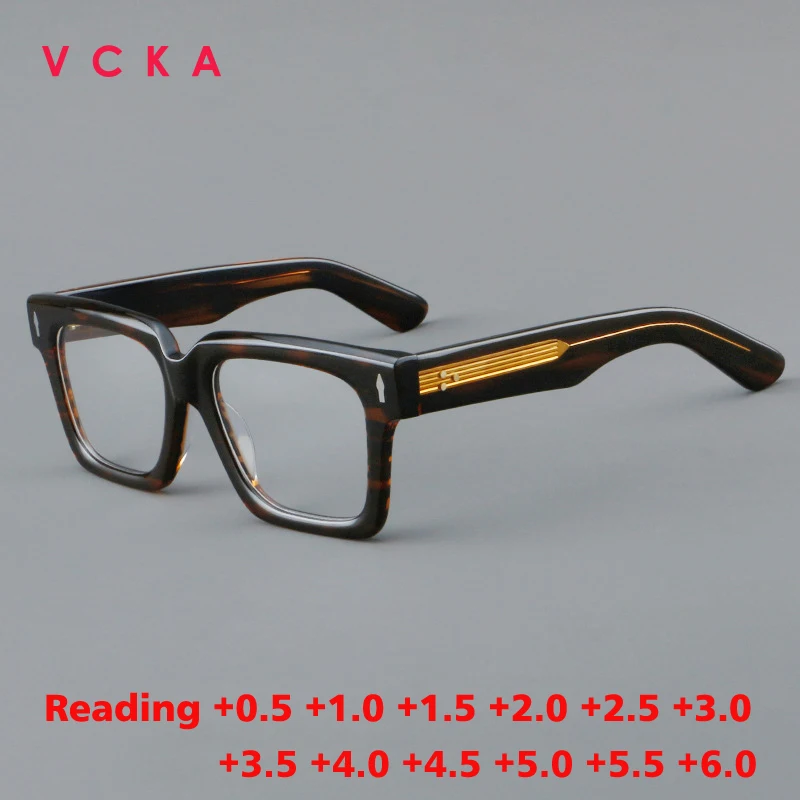 

VCKA Square Vintage Acetate Reading Glasses Frame Men Retro Prescription Eyeglasses Women Luxury Brand Big Eyewear +0.50 to +6.0