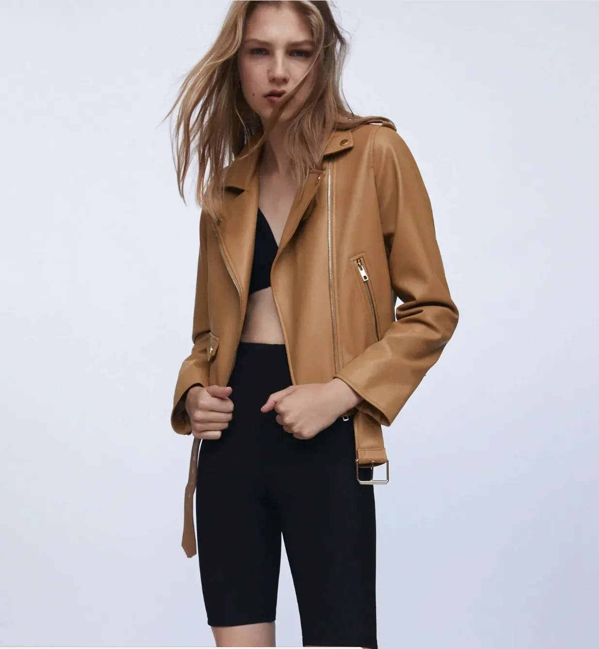 LIBIELIY Herbst und Winter neue Damen Lederjacke Motorrad Reißverschlussjacke Slim Fit Mode Kurzmantel mehrere Farben erhältlich
