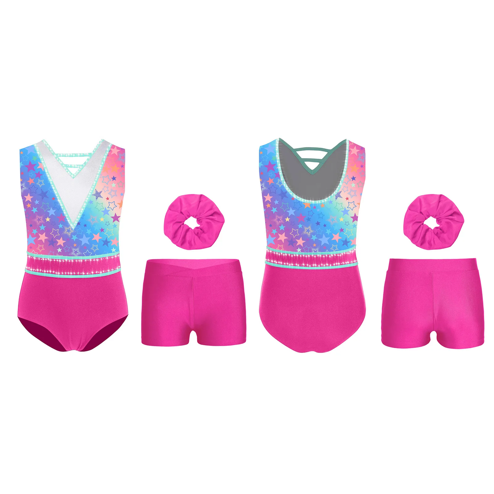 

Kids Girls Gymnastics Outfit Clothes 3-piece Sets Long Sleeve Ballet Bodysuit Rhinestone Figure Ice Skating Jumpsuit 5-14 Year
