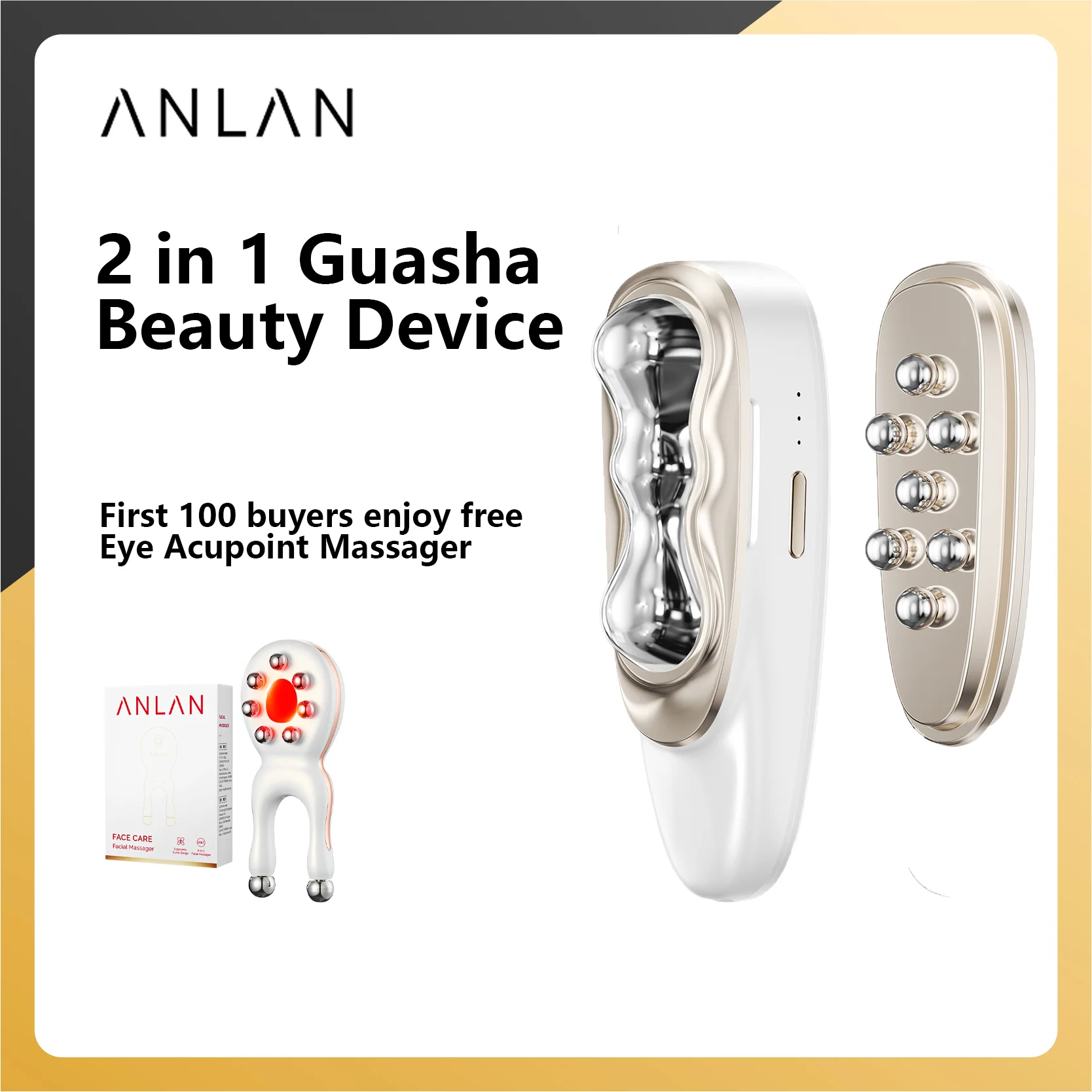 ANLAN 2 in 1 Guasha Beauty Device Facial Removal Swelling Wrinkle Dual-frequency Microcurrent Hot Cold Skincare Body Massager
