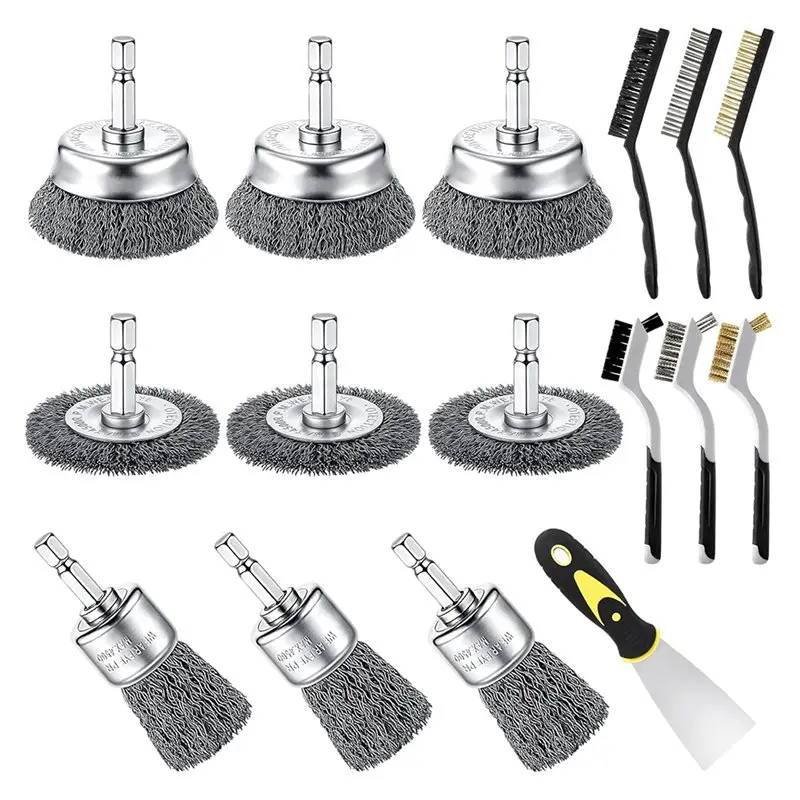 Mar.Carbon Wire Wheel Brush Set(16-Pieces) For Drills- Includes 1/4