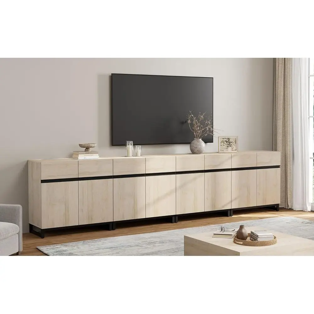 

4-in-1 Wood Entertainment Center for TVs up to 120 with Adjustable Shelves, Ideal for Living Room or Bedroom, Light Oak Finish