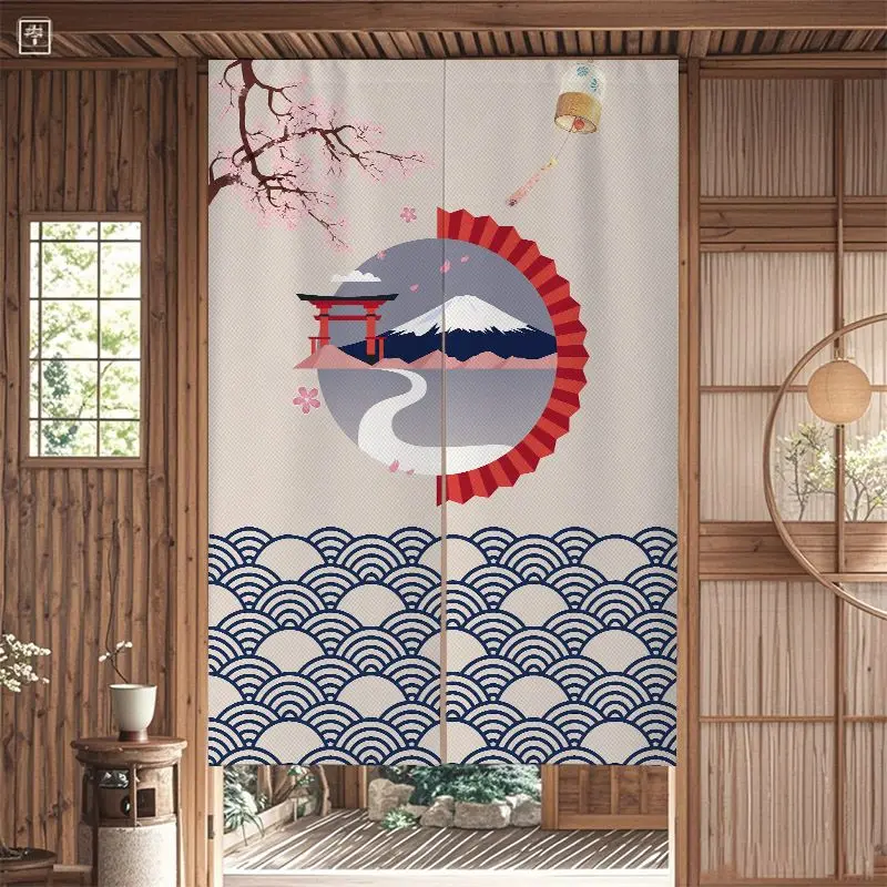 Japanese Style Japanese Style Cherry Blossom Door Curtain Ukiyo-e Half Curtain No Punching for Home Decor Door Curtain