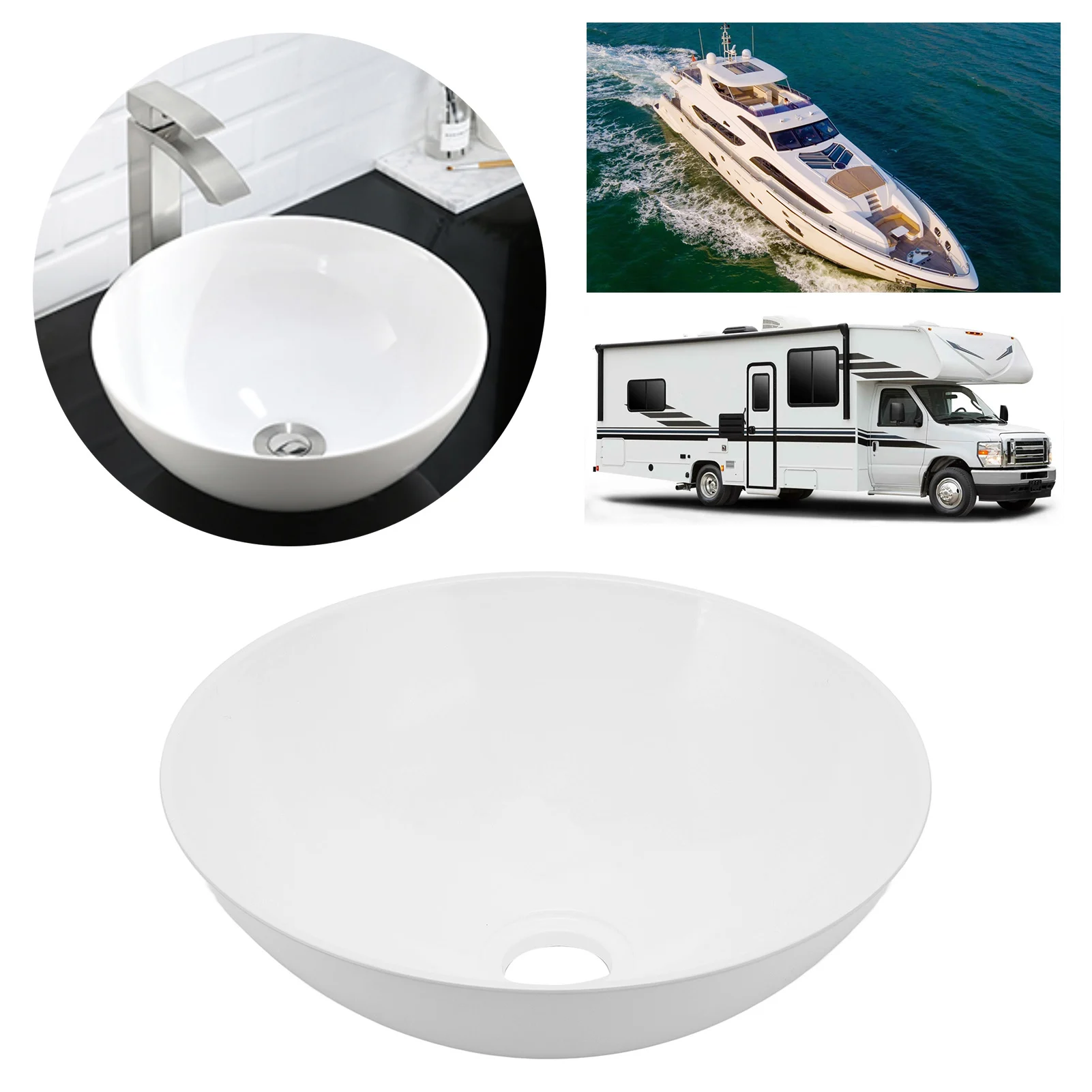 

327.6x129.1mm Vessel Sink Round Bowl Modern Acrylic for Campers Yachts Bathroom Vessel Sink Vanity Vessel Sink