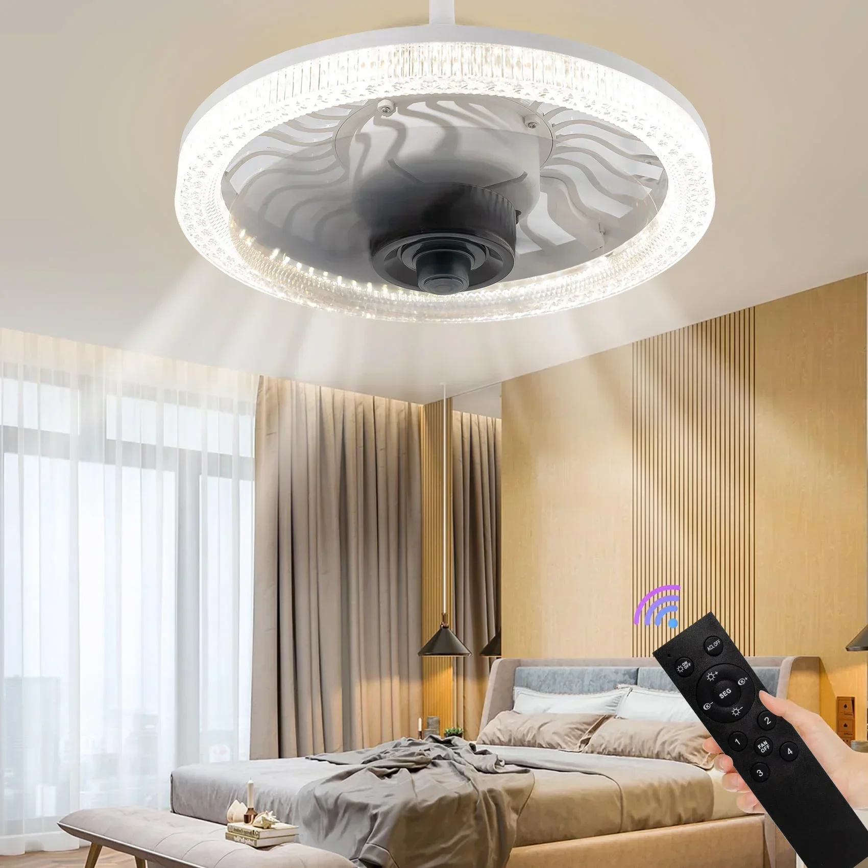 LED Lighting Ceiling Fan with Lights Remote Control E27 Converter Base for Living Room Smart Remote Control Ceiling Fan with