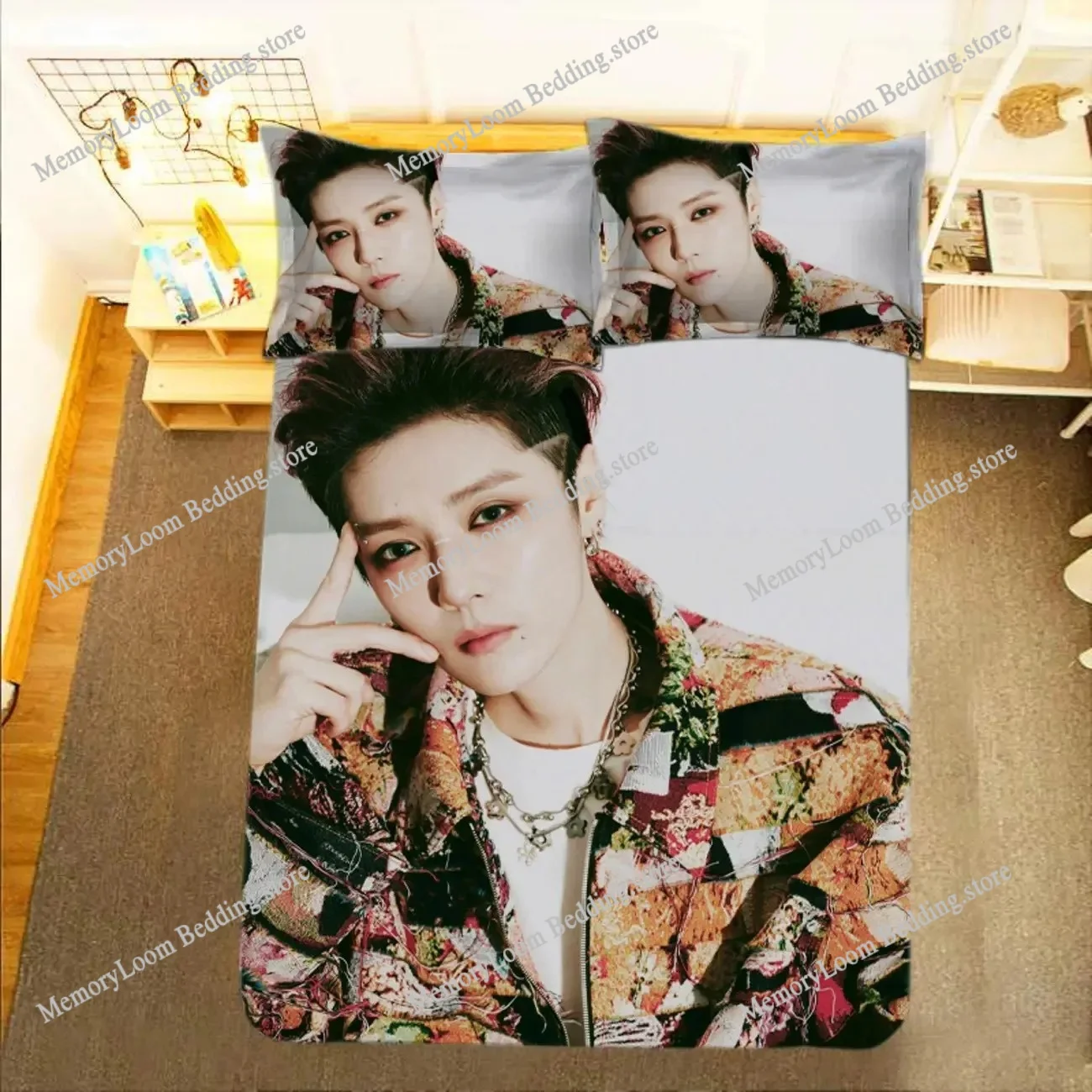 

Lu Han Picture Double Bedding Set LH Lifestyle Photo Single Dormitory Student Knit Duvet Cover+ Pillowcase