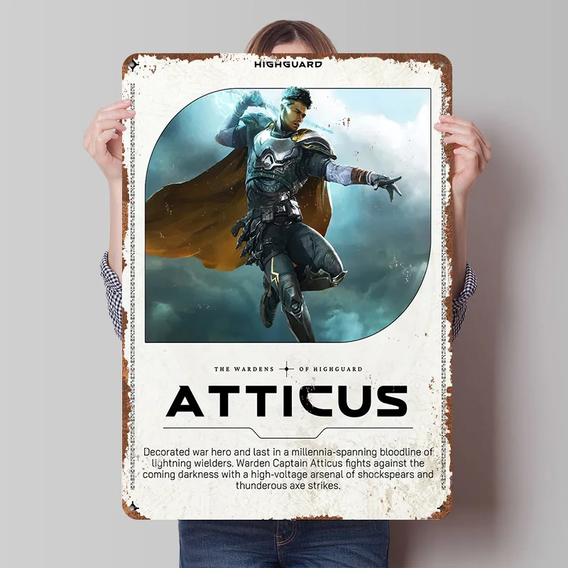 Warden Captain Atticus Highguard Poster Customized Vintage Metal Signs Wall Art Retro Tin Plaque for Gaming Decoration Room Home
