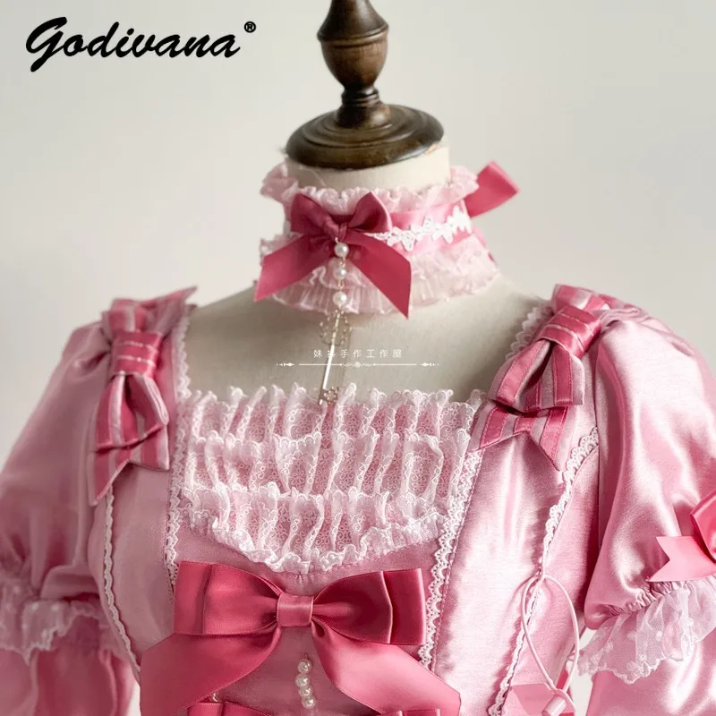 Velvet Cake Lolita handgemaakte roze hoofdband BNT Kc cosplay accessoires hoofddeksels meisje dames schattig kant satijnen strik zwarte haarband