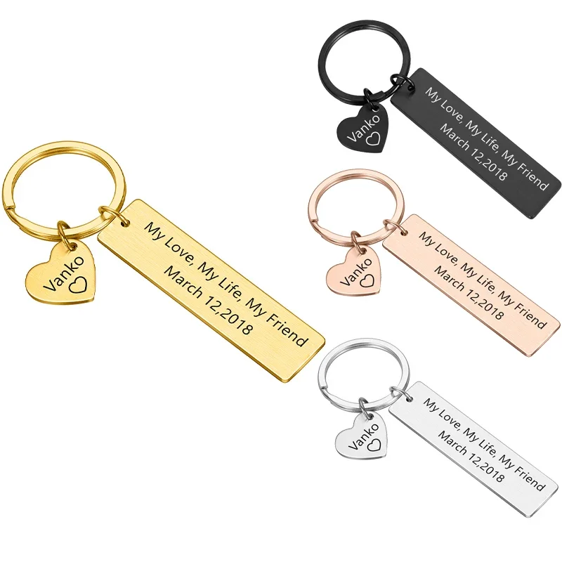 Laser Engrave Stainless Steel Text Words Keychain Custom Date Promise Keyring Gift for Couples Men Women Wedding Anniversary