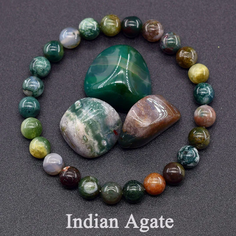 Indian Agate Bead Women Bracelet Made of Natrual Stone Tourmaline Color Crystal Agate Bracelet Energy Healing Yoga Jewelry Gift