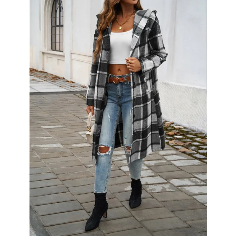 

2025 осенне-зимняя женская повседневная свободная куртка с капюшоном на пуговицах