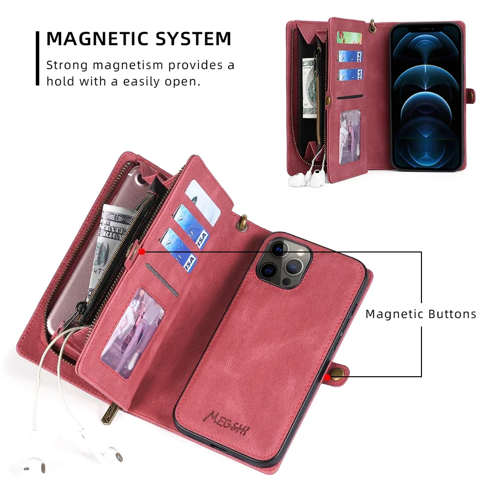 Wallet PU Leather Phone Case Cover For iPhone 16 15 Pro Max iPhone 16 15 Plus with Card Slots Zipper Wallet Design Phone Cover