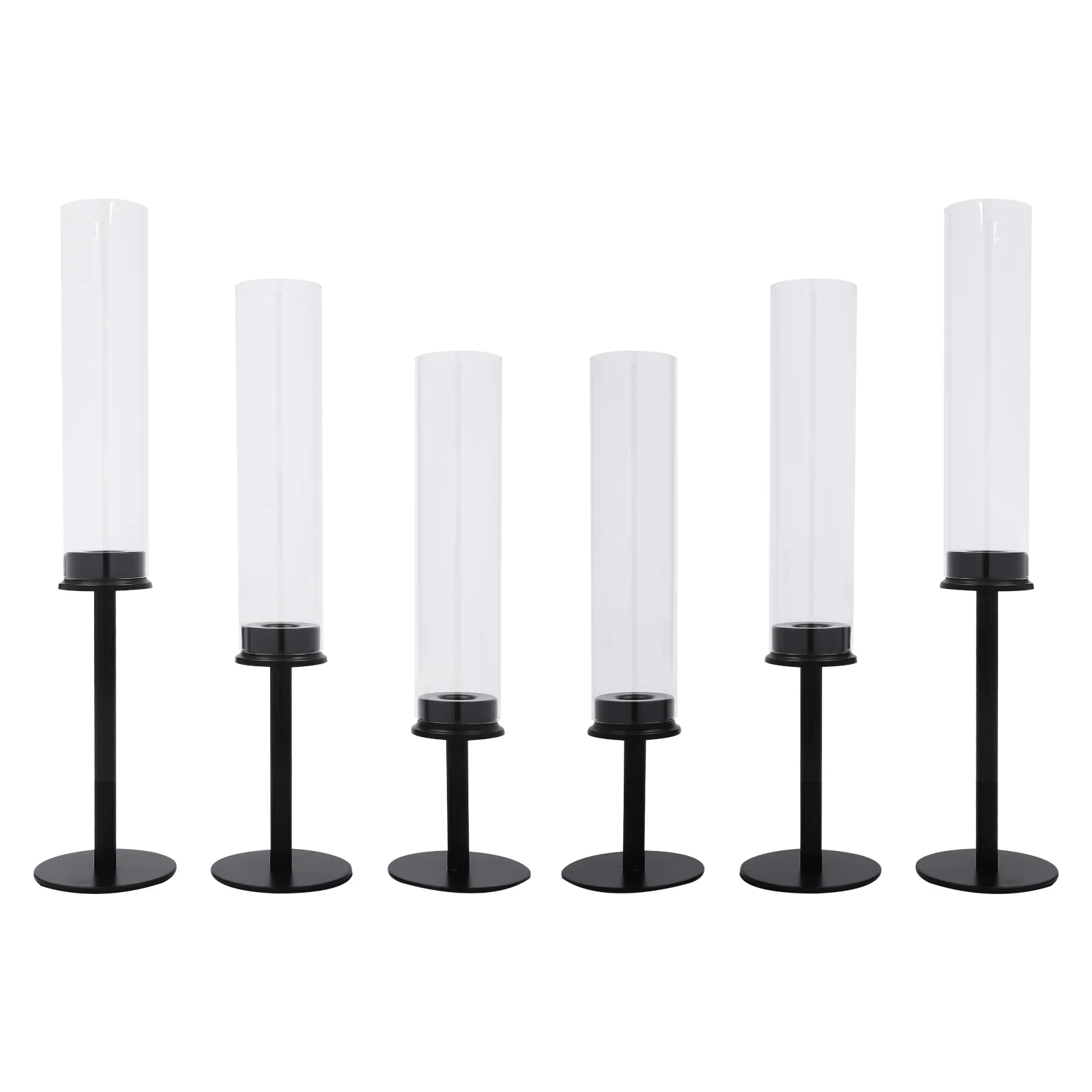 6* Black Wind-proof  Candle Holders With Glass Shades Iron And Glass Tabletop Wind-proof  Candle Holders Fancy Decoration