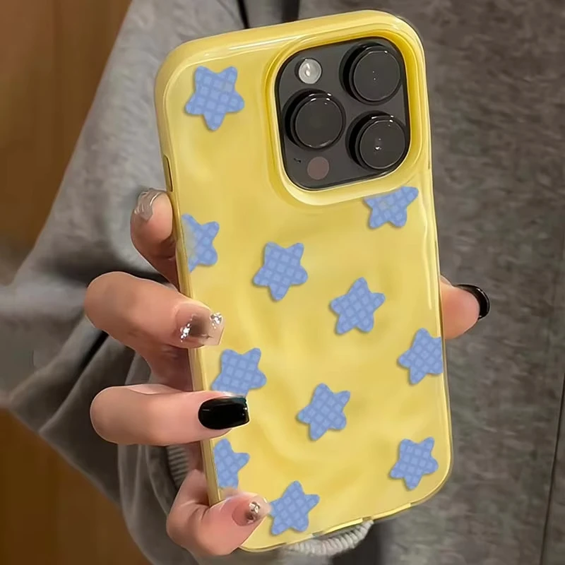 Cartoon Black Checkered Star Pattern Korean INS Phone Case for IPhone 16 15 14 13 12 11 Pro Max Plus Cute Shockproof Soft Cover - náhled 3