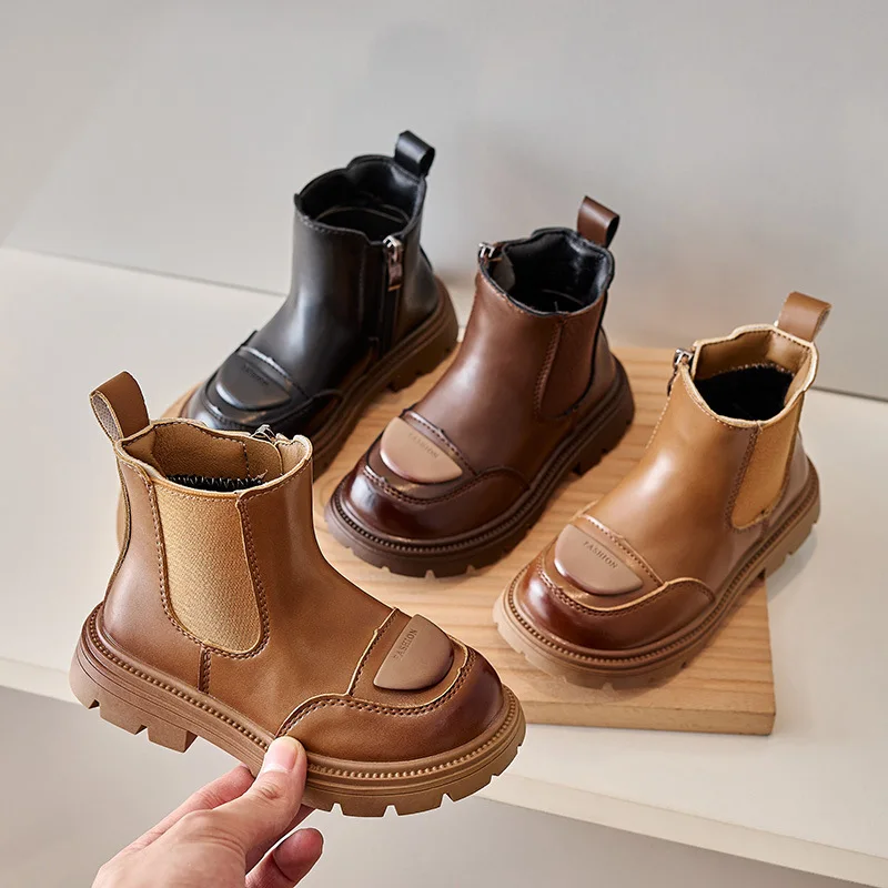 Botas de algodón personalizadas para niños y niñas, botines cálidos de media caña, color caramelo, a la moda, otoño e invierno, 2024