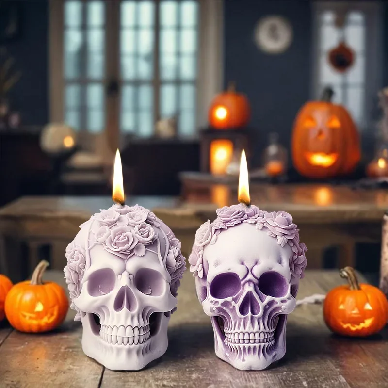 1-10PCS Halloween Rose Skull Candle Silicone Mould Aroma Plaster DIY Ornament Mould Handmade Soap Mould Halloween Decoration