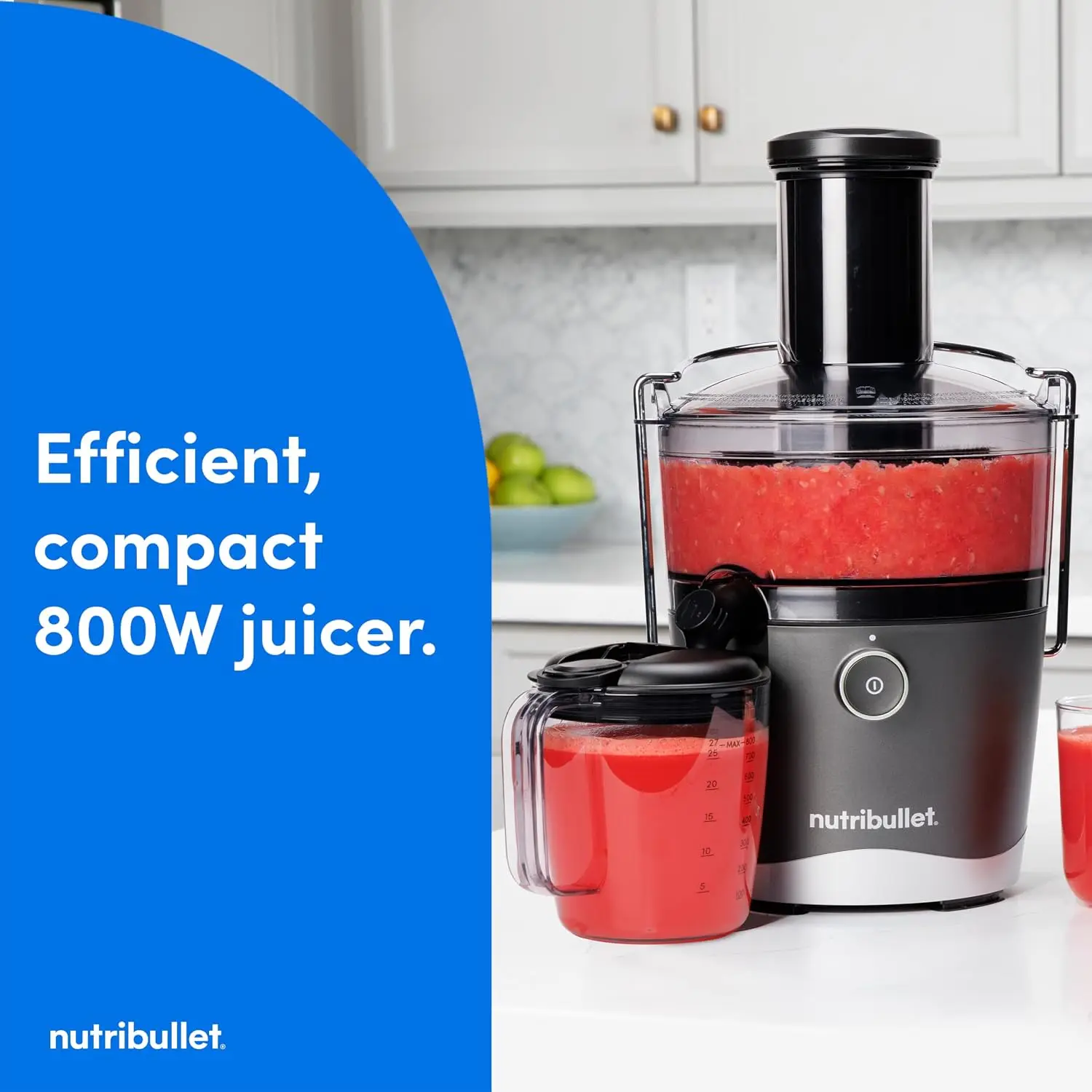 Whole Fruit and Vegetable Juicer with 800W Motor, Wide 3-Inch Feed Chute, 27 oz Juice Pitcher, 0.5 L Pulp Container, Dual Speeds, BPA-Free, Gray