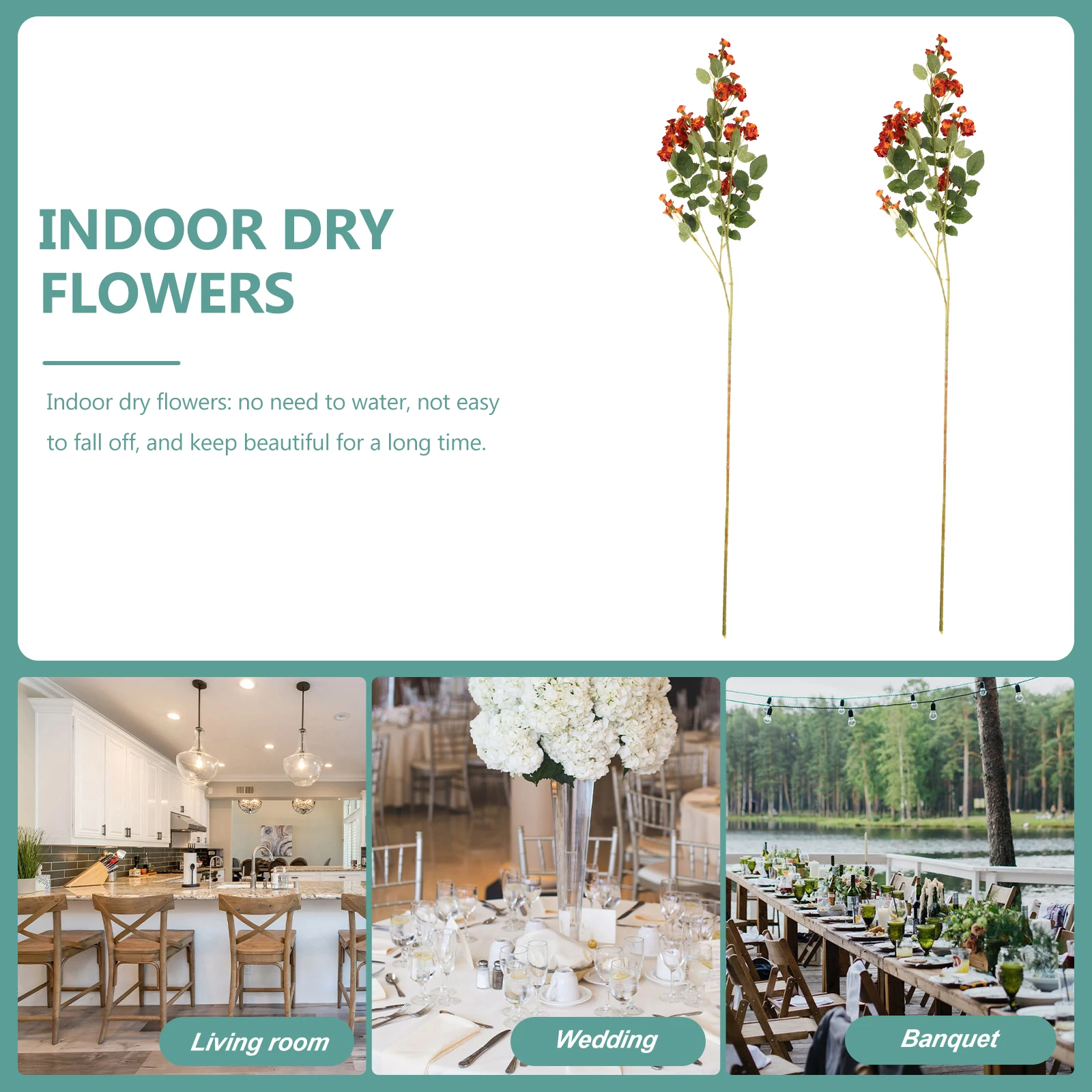 

2Pcs Faux Rose Stems Artificial Flower for Home Office Dining Table Decoration Fake Flowers Fake Flower Stems