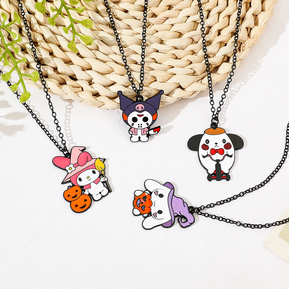 Halloween Sanrio Kawaii Necklace Charms, Kuromi, Mymelody, Cinnamoroll, Pochacco Pumpkin, Party Accessories, Gifts for Friend